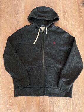 Polo Ralph Lauren Double Knit Dark Heather Gray Full Zip Hoodie Sweatshirt